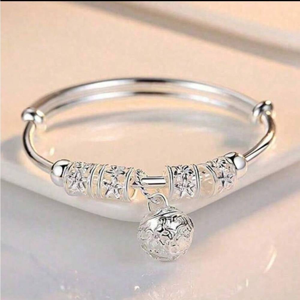 S925 Sterling Silver Plated Bracelet with Bell Ball Charm